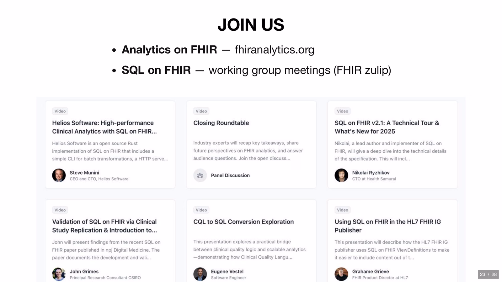 Join us — Analytics on FHIR and SQL on FHIR community sessions